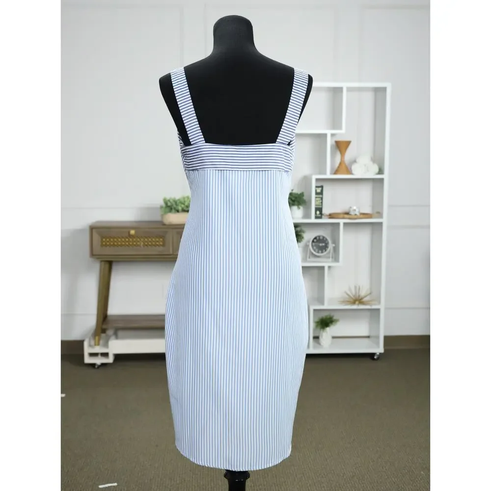 Walter Baker Blue White Stripe Tie Waist High-Low T-Shirt Dress M Coastal Resort